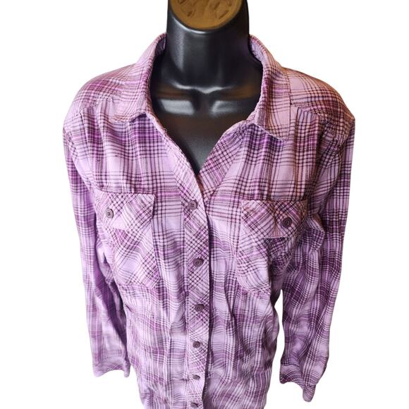 Duluth Trading Shirt Women XL Purple Plaid Button Front Long Sleeve Western Top - Picture 4 of 16